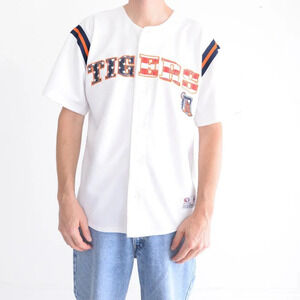 True Fan Detroit Tigers White And Blue Patriotic Button Up Mlb Baseball Jersey M